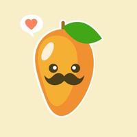 leuke en kawaii platte cartoon mango illustratie. vectorillustratie van schattige mango met smilling expressie. schattig mango mascotte ontwerp vector