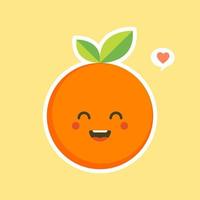 schattig en kawaii stripfiguur oranje. gezonde gelukkige biologische fruit karakter illustratie. citrusvruchten met veel vitamine C. zuur, waardoor het fris aanvoelt. vector