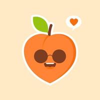 perzik kawaii emoticon cartoon afbeelding. perzik sociale media emoji. moderne eenvoudige vector voor website of mobiele app. perzik karakter mascotte. fruit en groente schattig eenvoudig pictogram logo ontwerp vector