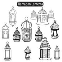 een set ramadan lantaarn lijntekening vector