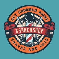 vintage barbershop paal badge embleem vector