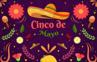 platte cinco de mayo achtergrondcactus met deeltjeselement vector