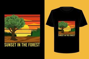 zonsondergang in het bos retro vintage t-shirtontwerp vector
