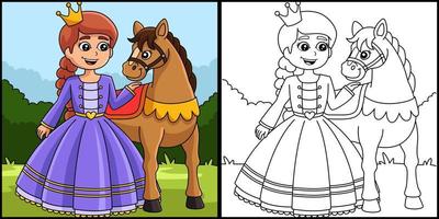 prinses en paard kleurplaat illustratie vector