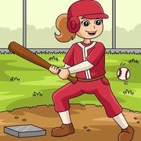 meisje speelt honkbal gekleurde cartoon vector