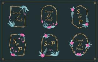 bruiloft bloemen monogram set vector