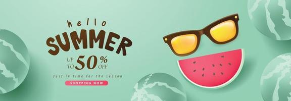 zomer verkoop banner achtergrond met grappige watermeloen versieren vector