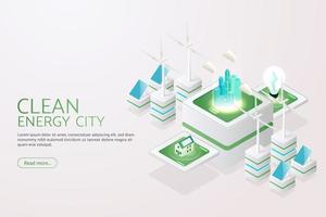 groene stad wekt elektriciteit op met zonnepanelen. zonne-energie en windturbines schone energie vector