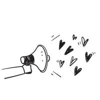 hand getrokken doodle megafoon en liefde illustratie vector symbool voor spread love