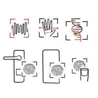 hand getrokken doodle biometrische en authenticatie pictogram illustratie symbool geïsoleerd vector