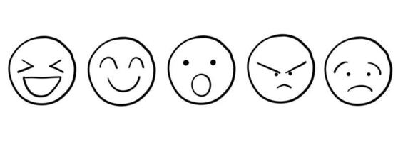 set handgetekende doodle emoticons. emoji sociaal netwerk reacties pictogram vector