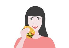 vrouw met hamburger geïsoleerde vectorillustratie vector