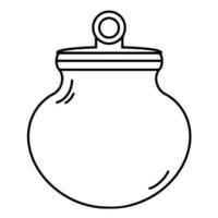 lege glazen pot met een deksel. geïsoleerde pictogram op witte achtergrond. zwarte omtrek van de fles, handgetekende doodle. ronde kolf schets vector