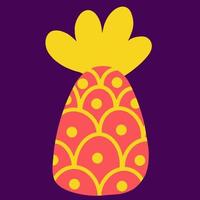 ananas vector pictogram. helder tropisch exotisch fruit met een ornament. geïsoleerde illustratie op een donkere achtergrond. vlakke stijl handgetekende doodle