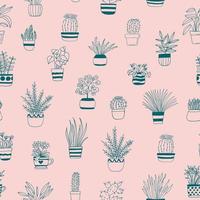 kamerplanten in potten naadloze patroon hand getrokken. , planten, bloemen, minimalisme, scandinavisch. trendy kleuren 2022. behang achtergrond textiel inpakpapier cactus vector