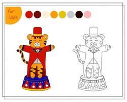 kleurboek voor kinderen op kleuren. tijger in het circus vector