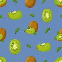 kiwi met groene bladeren naadloze patroon. platte vectorillustratie. vector