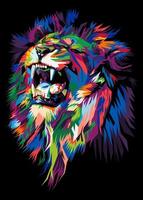 kleurrijke leeuwenkop op pop-artstijl geïsoleerd met zwarte backround vector