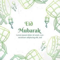 eid mubarak illustratie met ketupat, bedug en lantaarn concept. handgetekende schetsstijl vector