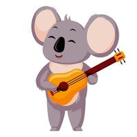 schattige koala spelen in gitaar geïsoleerd op een witte achtergrond. stripfiguur muzikant. vector