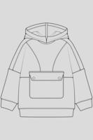 hoodie oversized omtrek tekenen vector, hoodie oversized in een schets stijl, trainers sjabloon omtrek, vector illustratie.