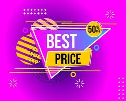 beste prijssticker voor moderne reclamebadge in memphis-stijl op paarse achtergrond met kleurovergang vector