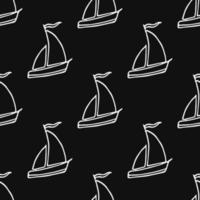naadloze patroon met zeilschepen op zwarte achtergrond. doodle vector schepen patroon