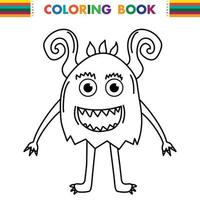 grappig en schattig buitenaards monster met drie ogen voor kinderen. denkbeeldig wezen voor kinderen kleurboek, zwart-wit overzicht fantasie cartoon voor het kleuren van pagina's. vector