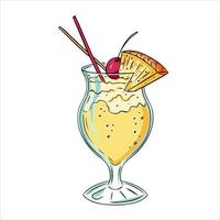 zomerse alcoholische soft cocktail pina colada met een stukje ananas. vector