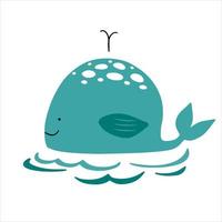 schattige lachende walvis hand getekend in doodle stijl vector