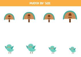 matching game voor voorschoolse kinderen. match vogels en nestkastjes op maat. vector