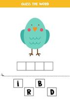 spelling spel voor kinderen. leuke tekenfilmvogel. vector