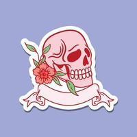 hand getekende schedel bloem met lint doodle illustratie voor tattoo stickers poster etc vector
