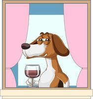 een beagle slok wijn stripfiguur vector