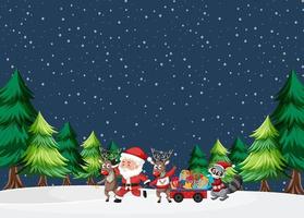 kerstthema met de kerstman en rendieren 's nachts vector