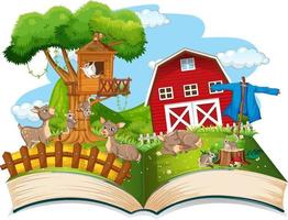 boek met scène van dieren op de boerderij vector