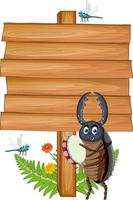 leeg houten bord met kever cartoon vector