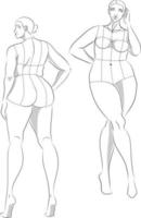 plus size 10 hoofden mode figuur sjablonen. overdreven croquis voor modeontwerp en illustratie. vector illustratie