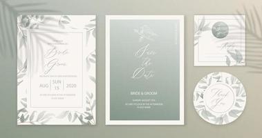 groen bruiloft uitnodiging kaart achtergrond met groene aquarel botanische bladeren. abstracte bloemsierkunst vector achtergrondontwerp voor bruiloft en vip voorbladsjabloon.