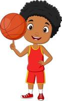 cartoon afro-amerikaanse jongen die basketbal speelt vector