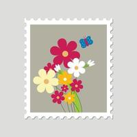 set van bloem op postzegel vectorillustratie vector