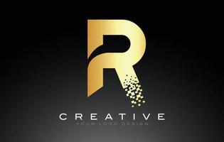 r eerste letter logo-ontwerp met digitale gouden paarse pixels. vector