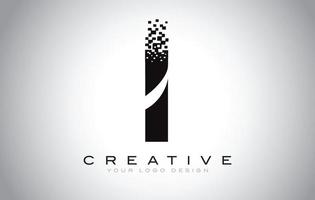 ik eerste letter logo-ontwerp met digitale pixels in zwarte en witte kleuren. vector