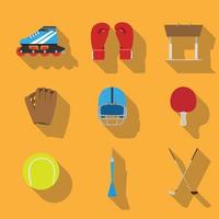 sport eqipment instellen pictogram vector platte illustratie ontwerp gaming items concept