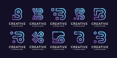 set bundel monogram logo ontwerp technologie beginletter b met uniek concept premium vector