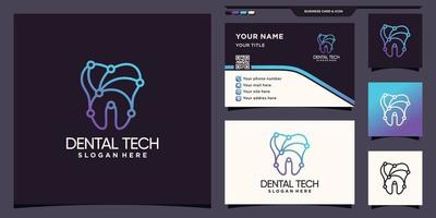 tandheelkundige logo-ontwerptechnologie met unieke lijnkunststijl en premium ontwerp voor visitekaartjes vector