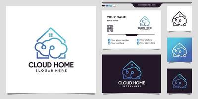 cloud en home logo-technologie met lijn kunststijl en visitekaartje ontwerp premium vector