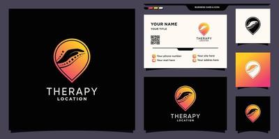 creatieve therapie locatie logo met pin point negatief ruimteconcept en visitekaartje ontwerp premium vector