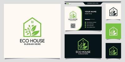 eco huis logo met lijn kunststijl en visitekaartje ontwerp premium vector