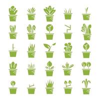 groene kamerplant pot iconen set vector